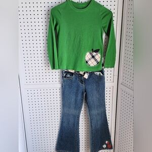 Green Kids Shirt and Jeans with Apple Patch